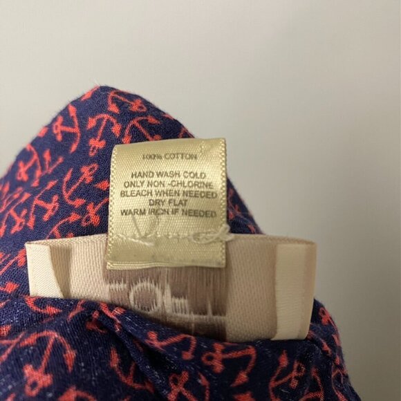 LOFT 100% Cotton Navy Pink Anchor Button Up Long Sleeve Nautical Top Size M - Picture 6 of 6